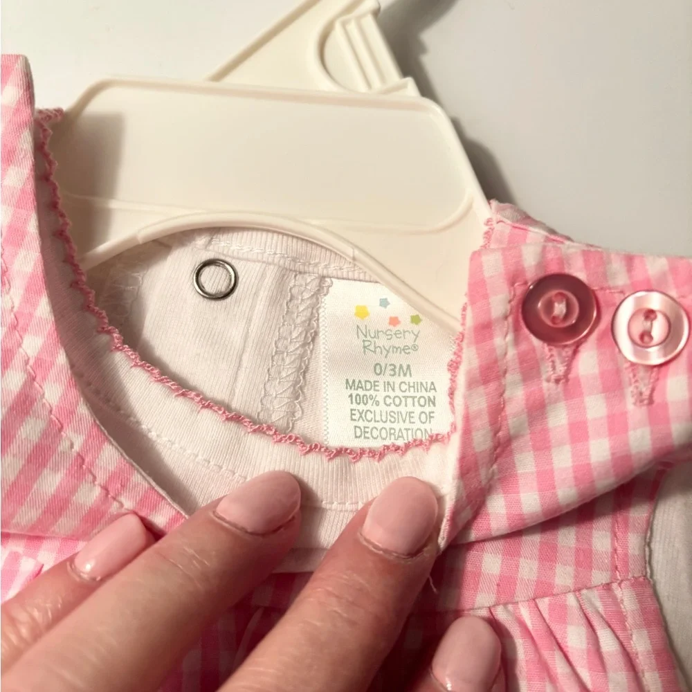 Nursery Rhyme Baby Pink And White Checkered 2- Piece, Snap Bottoms,  0-3 Months - Picture 2 of 2